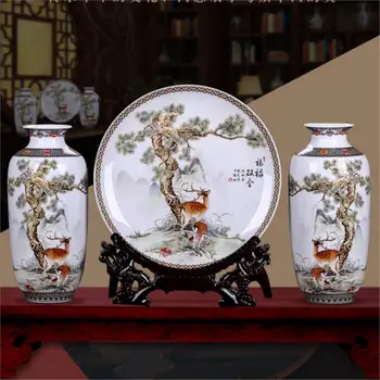 1 Nastavte Moderný Čínsky Jingdezhen Stolné Dekorácie Kvetinové Vázy a Tanier s Stander Keramické Vázy, Dekorácie Porcelánová Váza