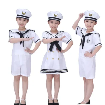 100-160 cm Dospievajúce Dievčatá Šaty Zbor Fáze Nosenie Tanečné predstavenie Navy Námorník Kostýmy Deti Chlapcov Armády Vyhovovali Dievča Scout Jednotné
