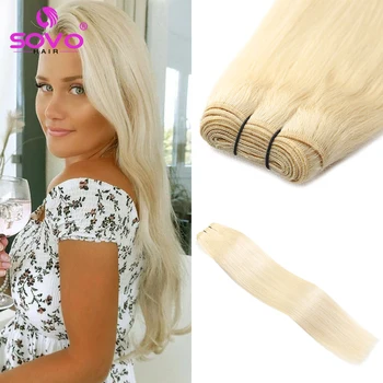 1001 Zdôrazňuje Ľudské Vlasy Útku Rozšírenia 100G Zväzky Väzbe Béžová Blond s Platinum Blonde Európske Remy Vlasy Šiť v Wefts
