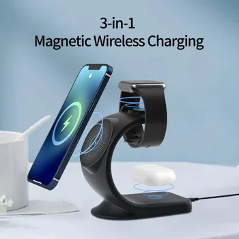 15W Rýchlo, Bezdrôtová Nabíjačka 3 V 1 Magnetické Bezdrôtové Nabíjanie mobilného Telefónu Držiteľa Multi funkcia Bezdrôtová Nabíjačka pre Iphone Iwatch