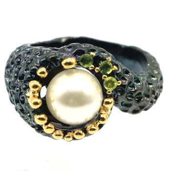 15x15mm Gotický 11 g Vytvorené Zelené Peridot Fialová Tanzanite White Pearl Pre Ženy Ulici Šperky Čierne Zlato Strieborné Prstene Veľkoobchod