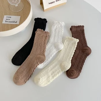 2 páry Jar jeseň JK ponožky Roztomilé biele ponožky ženy Japonsko štýl čipky zdobené prehrabať ponožky Lolita béžová kawaii ponožky harajuku
