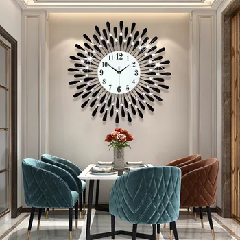 2021 nové Svetlo luxusnom štýle diamond domáce dekorácie hodiny kovaného železa módne obývacia izba dekorácie, nástenné hodiny 38X38 CM