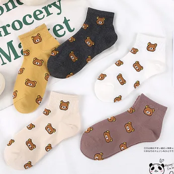 2021 nové ženské cartoon bavlnené ponožky bežné priedušná roztomilý medveď ponožky 0