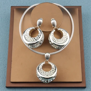 2022 Trend Afriky Šperky Sada Pre Ženy-Móda Dubaj Svadobné Náušnice Pre Svadobné Nigérijský Dizajn Sliver, Pozlátený Náhrdelník