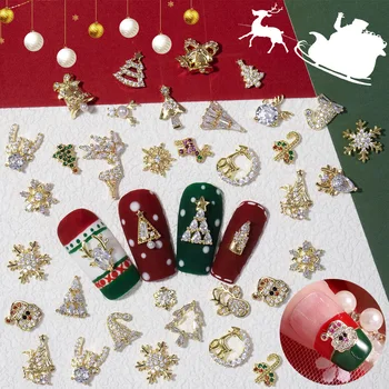 2ks 3D Zliatiny Vianočný Stromček Zvony Nail Art Zirkón Pearl Metal Manikúra Nechty Príslušenstvo DIY Nechtov Dekorácie Dodávky Charms