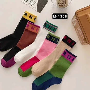 3 Páry/veľa Nových Abecedy Tlač Športové Colorblocking Ponožky Módne Čistej Bavlny Pohodlné Mäkké, Tenké Priedušná Bežné Ponožky 0