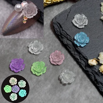 30PCS Svetelný Akryl Kvet 3D Nail Art, Kamienky & Dekorácie Živice Rose Nail Art Charms DIY Manikúra Nový Dizajn 2021