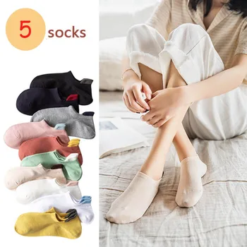 5 Párov Kvalitných Dámske Bambusové Vlákno Jednofarebné Ponožky A Členok Priedušná Roztomilý Bavlnené Ponožky Letné Lodi Veľkoobchod Ponožky