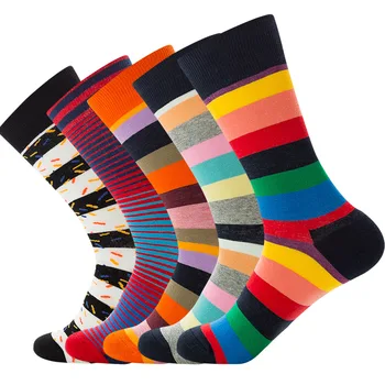 5 Párov Kvalitných Radi Vtipné Ženy a Mužov Česanej Bavlny Ponožky Farebné Módne Hiphop Bežné Mužov Ponožky