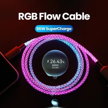 66W Super Nabíjačku HUAWEI RGB Kábel 100W Svetlo Dýchania Dátový Kábel Typ-c, USB kábel na iPhone 30W Rýchle Nabíjanie pre Xiao