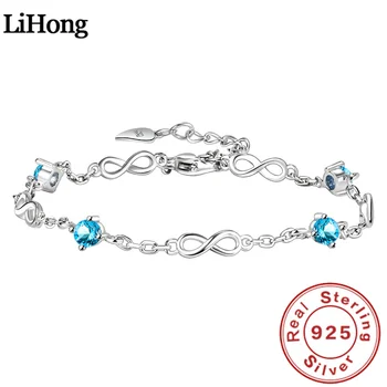 925 Sterling Silver Náramok Svetlo Luxusný Modrý Zirkón Náhrdelník Srdce Oceánu Módne Číslo 8 Šperky Žena, Šarm, Šperky