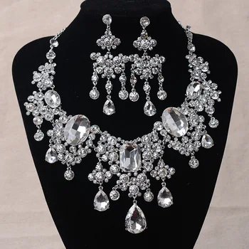 Africké Korálky Šperky Nastaví Veľké Drahokamu Kvapka Vody Vyhlásenie Náhrdelníky Náušnice Set Klasickej Indickej Crystal Svadobné Šperky Set