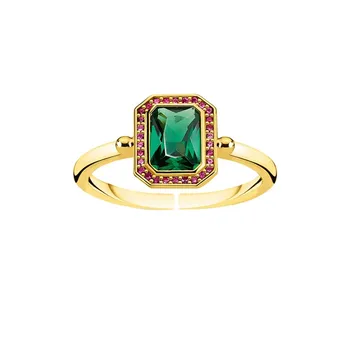 Aide Veľký Obdĺžnik Zelený Zirkón Nastaviteľné Prstene Pre Ženy Darčekové Farebné Crystal Kvet Reťazca Tvar Otvorenie Krúžku Strany Šperky
