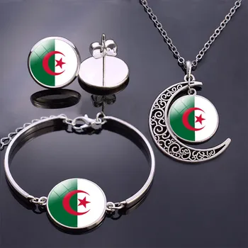 Alžírsko Vlajka Šperky Set Alžírsko Vlajka Sklo Cabochon Stud Náušnice/ Náramok/ Náhrdelník Nastaviť