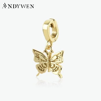ANDYWEN 925 Sterling Silver Gold Prívesok Charm Butterfly Pre Ženy, Náramok A Náhrdelník, Takže DIY Šperky Čo 2022 Zime