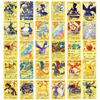 Anglický Pokemon Karty Gold Metal Pokemon Karty Ťažké Železo Karty Mewtwo Pikachu Charizard Gx Vmax Dx Pack Hra Kolekcie Darček