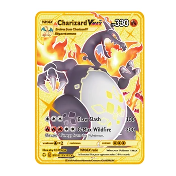 Anglický Pokemon Karty Gold Metal Pokemon Karty Ťažké Železo Karty Mewtwo Pikachu Charizard Gx Vmax Dx Pack Hra Kolekcie Darček 5