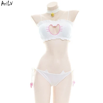 AniLV Japonské Anime Lolita Mačka Packa Bell Plavky Kostým Dievča Roztomilé Mačky Bikiny, Plavky Jednotné Pokušenie Bielizeň Cosplay