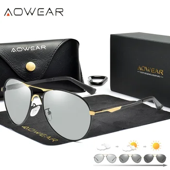AOWEAR Luxusné Letectva Photochromic slnečné Okuliare Mužov Polarizované Retro Chameleon Okuliare Deň Noc Ovládač Okuliare Slnečné Okuliare Oculos