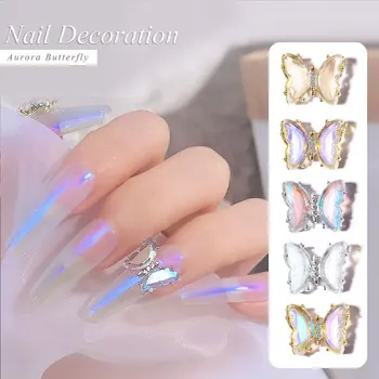 Aurora Drahokamu Crystal 3D Butterfly Lesk AB Nail Art, Ozdoby na Nechty, poľský Kovové Šperky Obtlačky Manikúra Príslušenstvo