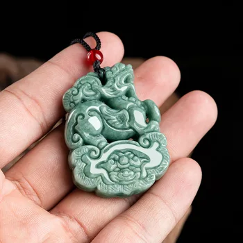 Barmská Jade Qilin Prívesok Šperky Talizmany Náhrdelník Prírodné Smaragdovo Zelená Príslušenstvo Kameň Jadeite Módne Luxusné Drahé Kamene