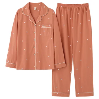 Bavlnené pyžamo dámske dlhé rukávy jar a na jeseň modelov plus veľkosť voľné dva-kus lete tenké časti dámske domáce oblečenie 2