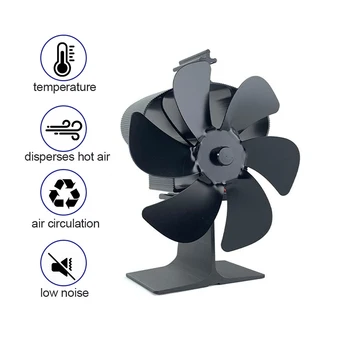 Black Krb Ventilátor s 6 Lamiel Tepla-powered Sporák Ventilátor Bez Batérií alebo Elektrickej energie Vyžaduje Prihlásenie Drevo Horák Eko Tichý Ventilátor