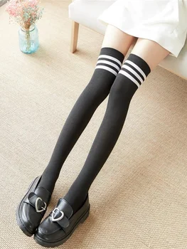 Black Lolita Pruhované Ponožky Ženy Vtipné Vianočné Darčeky, Sexy Stehná Vysoké Nylon Dlhé Pančuchy Roztomilý Nad Podkolienky Pre Dievčatá 0