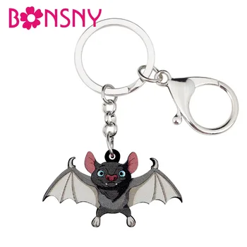 Bonsny Akryl Halloween Cartoon Bat Kľúčenky Keychain Krúžok Roztomilý Zvierat Šperky Pre Ženy, Dievčatá Teens Taška Auto Charms Darček Bulk