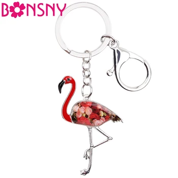 Bonsny Kovové Flamingo Vták Kľúč Reťazca Krúžok Kabelka, Taška Kúzlo Smalt Keychain Príslušenstvo Nové Módne Šperky Pre Ženy