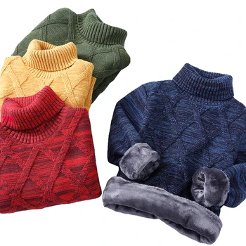 Chlapci Turtleneck Sveter Zimné Plus Velvet Zahusťovanie Deti Jeseň Fashion Svetre Deti Top Vianočné Oblečenie Pre 3-10 Rok
