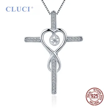 CLUCI Rýdzeho Striebra 925 Perlový Náhrdelník Prívesok Montáž pre Ženy CZ Cross Prívesok Charms Pearl Šperky SP428SB
