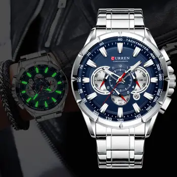 CURREN Muži Hodinky Top Luxusné Značky Šport Sledovať Blue Quartz Chronograf Muž náramkové hodinky z Nerezovej Ocele Muž Hodiny Reloj Hombre