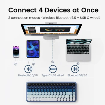 DBG Klávesnica Bezdrôtová 5.0 & Káblové Mechanické 84 Kľúče Hnedé Prepínač Pre MacBook iPad, PC, Tabletu, Telefónu, Notebooku, Klávesnice 1