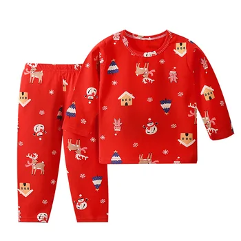 Detské Vianočné Long Johns Oblečenie Sady Deti spodné Prádlo pre Dievčatá Chlapci Červená Karikatúra Tlače 2 Kusy Vyhovovali Pyžamo Nové