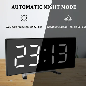 Digitálny Budík Stôl Tabuľka Hodiny Zakrivené LED Obrazovke budíky Pre Dieťa Spálňa Teplota Spánok Funkcia Domova Pozerať 5