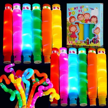 DIY Svetelný Pop Rúry LED Fluorescenčné Farby Natiahnuté Plastové Rúrky Zvlnené Teleskopická Trubica Ventilom Dekompresný Hračka 0