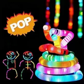 DIY Svetelný Pop Rúry LED Fluorescenčné Farby Natiahnuté Plastové Rúrky Zvlnené Teleskopická Trubica Ventilom Dekompresný Hračka 2