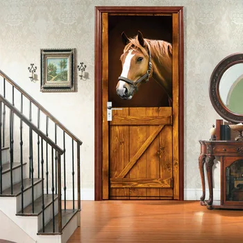 Dvere nástenná maľba Kôň Plagát 3D Nálepka Spálňa Kúpeľňa obývačka samolepiace Dvere Odtlačkový PVC Nepremokavé Odstrániteľné Tapety 4
