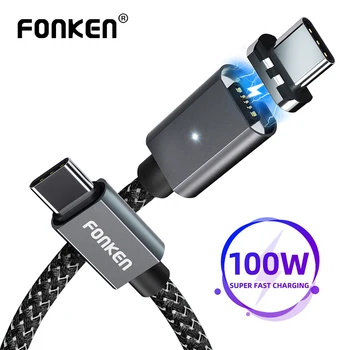 FONKEN 100W USB C Na Magnetické USB C Kábel pre Macbook Pro Air 5A PD Nabíjačku USBC Rýchlo Mag pre Nabíjanie Notebooku, Tabletu, Telefónu Kábel