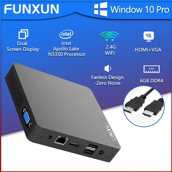 FUNXUN MINI PC Windows 10 Pro 6GB RAM Intel N3350 WiFi Dual-Screen Display Podpora 4K USB 3.0, HDMI, VGA(+Hdim kábel )