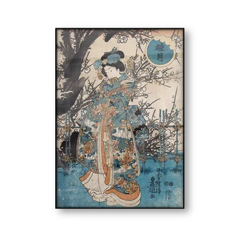 Geisha Kimono Vintage Japonské Umenie Plagátu Ukiyoe Wall Art Plátno Tlačiť Ázijské Woodblock Tlačiť Nástenné Maľby Domova Darček
