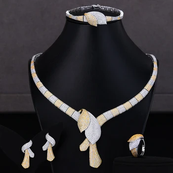 GODKI Simulované Svadobné Šperky Sady 3 Farby Náhrdelník Náramok, Náušnice, Prsteň Súpravy Svadobné Svadobné Šperky Parure Bijoux Femme