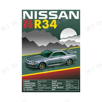 Home Decor Plátno, Tlač Plagátu Retro Vintage Classic Car Plagát Nissan Skyline R34 GT