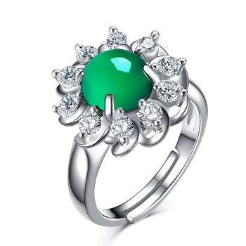 HOYON Sterling silver farba 925 prírodné chalcedony 2ct diamant štýl krúžok pre ženy kórejský zelená achát otvoriť krúžok strieborné šperky