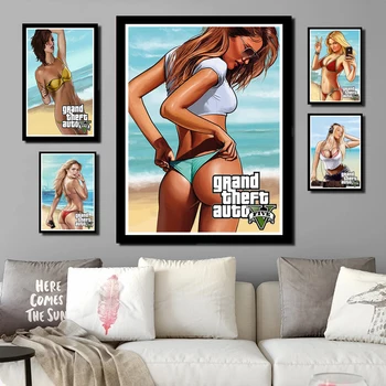 Ideálny JL Horúca Hra Grand Theft Auto 5 Bikiny Hot Girl GTA Horúce Video Hry, Umelecké Maľovanie Plagátu Domova samolepky na stenu