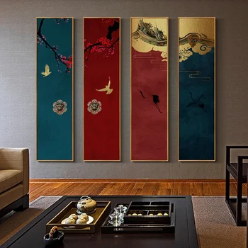 Japonské Steny Umenie Čínskej Krajiny Plagát, Tlač Červená Modrá Abstraktné Maliarske Plátno Obrázok Estetické Domov Verandu Dekor