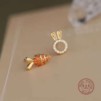 Japonský Asymetrické Reďkovka Králik Stud Náušnice Ženy 925 Sterling Silver Malé Čerstvé Roztomilý Darček K Narodeninám Šperky