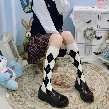 Japonský JK Jednotné Lolita Diamond Pančuchy Žena Jar a v Lete Príliv Ponožky Čierne a Biele Retro Topánky Bavlna Teľa Ponožky